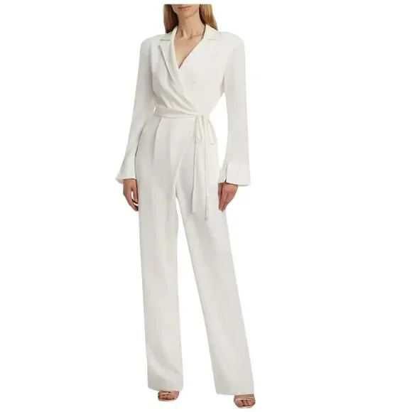 Cinq a Sept Ivory Holiday Macie Wrap Jumpsuit Size 6 - Picture 2 of 12
